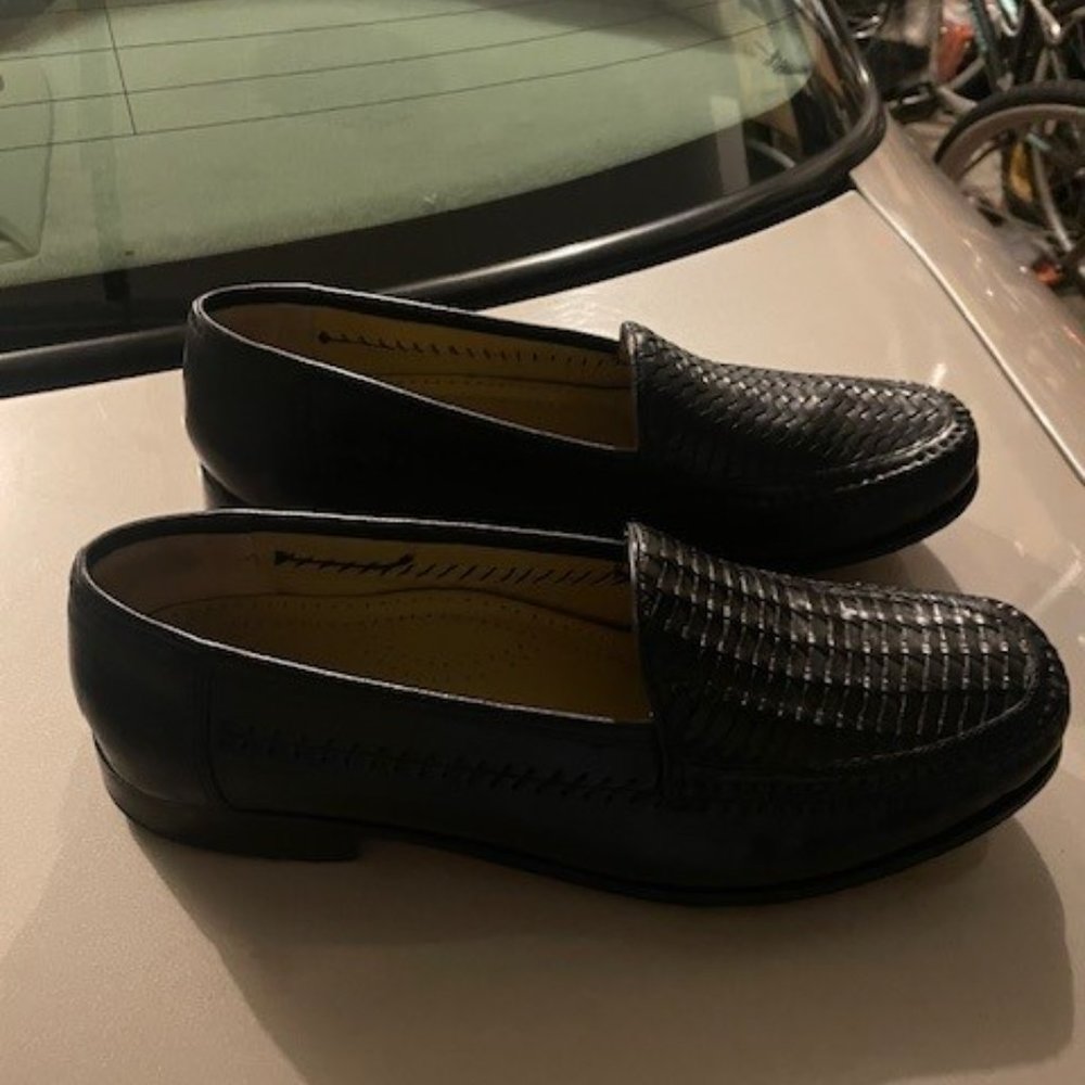 BACHRACH BLACK WEAVED LEATHER SHOES